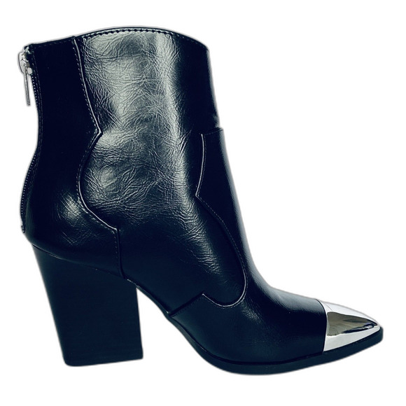 NWT Soda Black Metal Tip Western Booties Zip Faux Leather with Block Heel Sz 6M - Picture 4 of 8